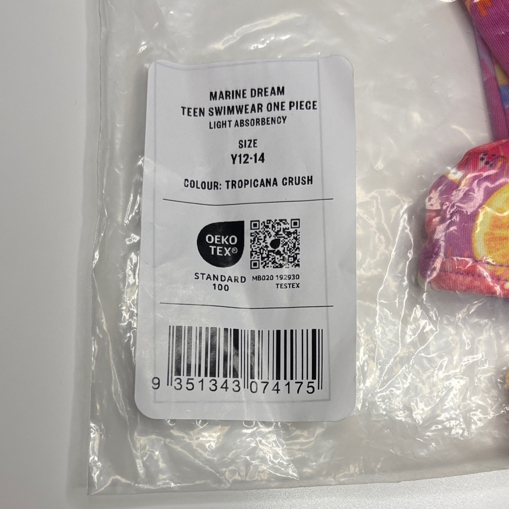 NWT Modibodi Teen Period Swimsuit, One Piece, Tropicana Crush, Size‎ Y12-14 - Picture 5 of 5